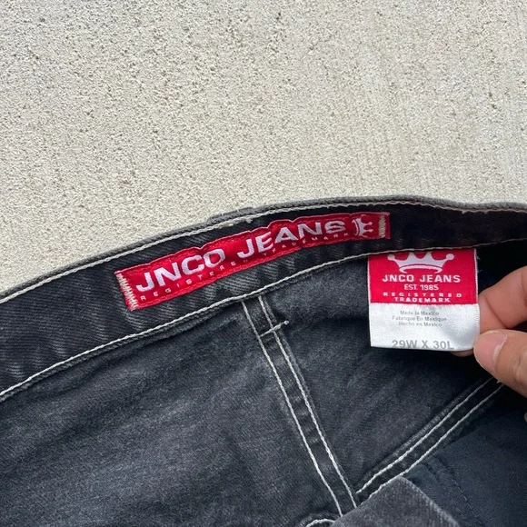 JNCO Black Pants with Red Crown Embroidery